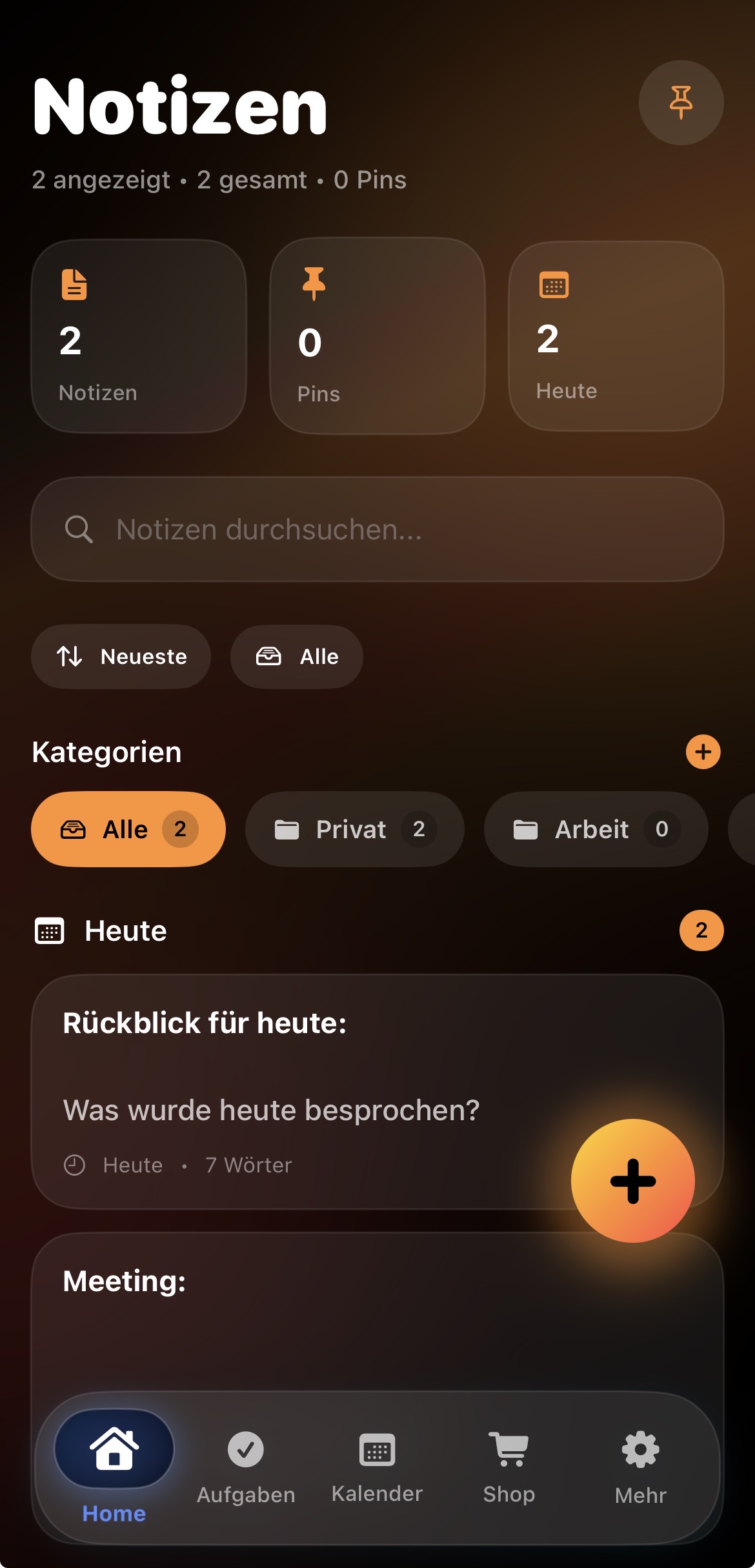 NexDay Notizen Übersicht